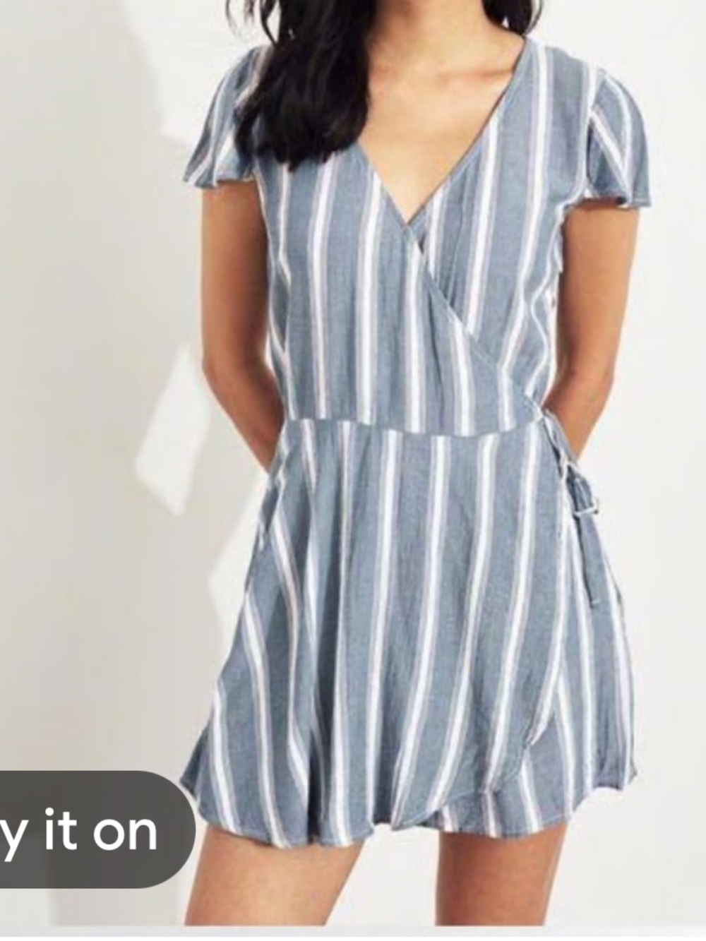 Hollister Blue White Striped Wrap Romper M 100% Viscose Summer Vacation